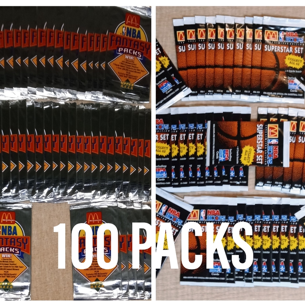 1992-93 McDonalds NBA Cards 100 Pack Lot - 50 Upper Deck / 50 NBA Hoops